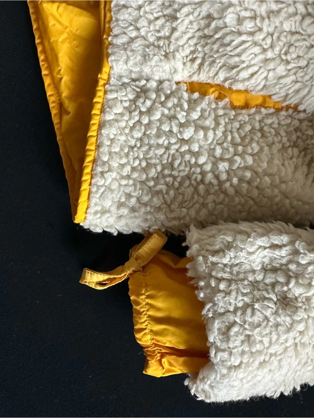 Tory Burch Cream Yellow Faux Sherpa Jacket with Yellow Trim XS